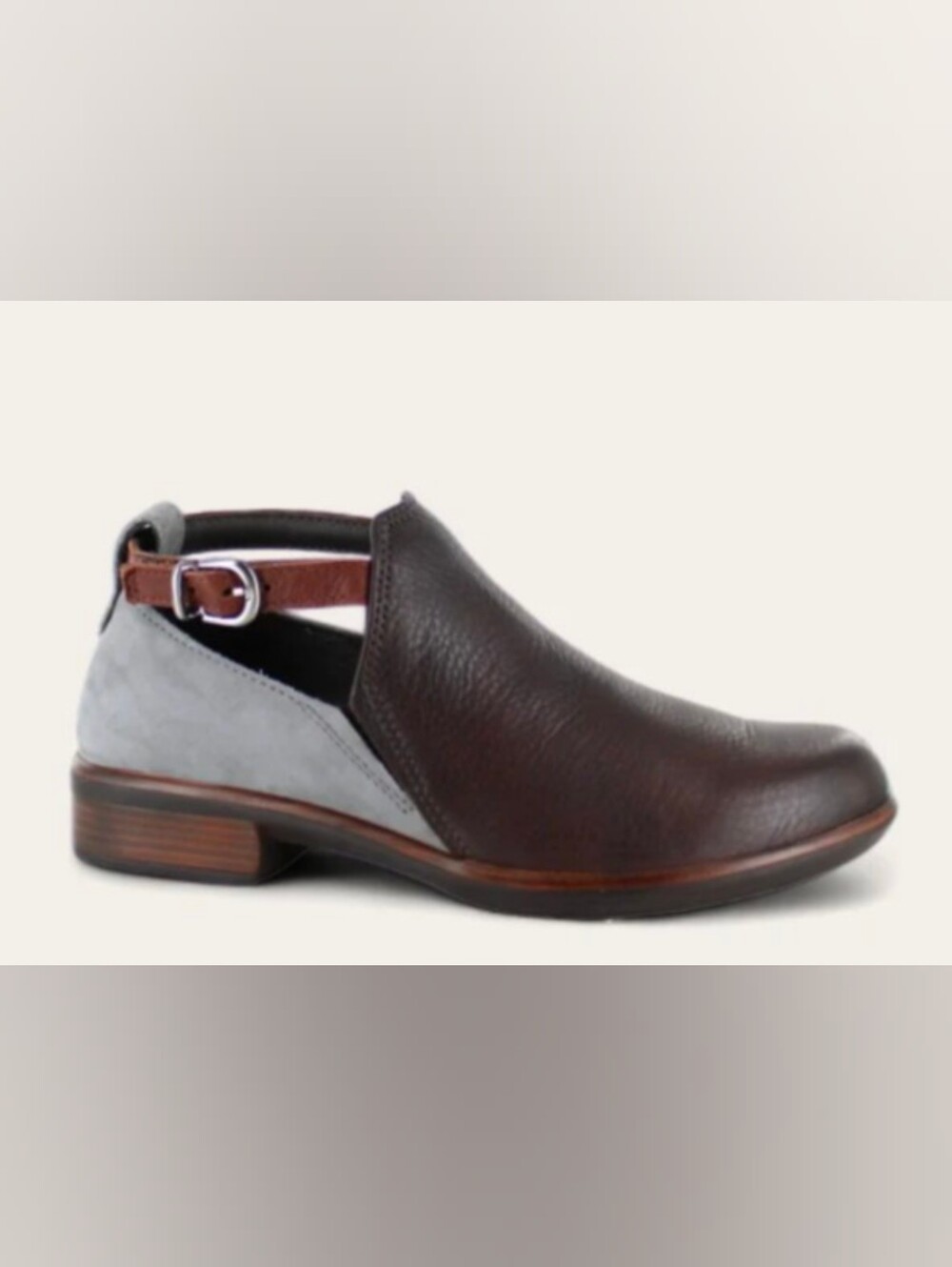 NAOT Kamsin Cutout Booties Womens 40/9 Brown Leather Buckle Smoke Gray Nubuck